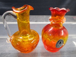 Amberina Cruet & Pilgrim Glass Vase
