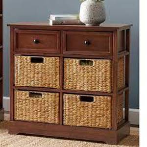 lot 32 image: Admiral 4-Basket Storage Cabinet-Walnut