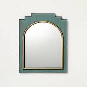 lot 41 image: 24 x 30 Wood and Brass Wall Mirror Blue - Opalhouse designed with Jungalow