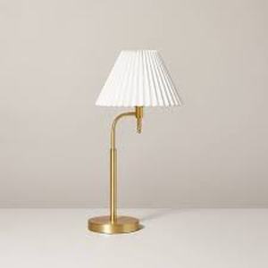 lot 92 image: 22 Pleated Shade Metal Arch Table Lamp BrassCream - Hearth & Hand with Magnolia-Some DamageWear