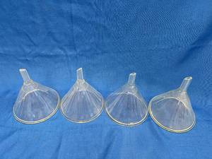 lot 2 image: 4 - Heavy Wall Ribbed Glass Funnels