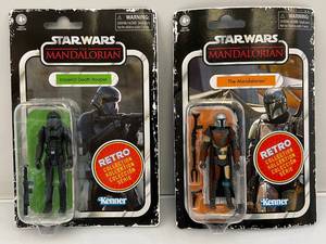 lot 54 image: Star Wars Mandalorian Retro Collection Figures Including  The Mnadalorian & Imperial Death Trooper (NOC)