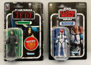 lot 61 image: 2022 Star Wars The Clone Wars 332nd Ahsokas Clone Trooper & 2023 Return Of The Jedi Retro Collection The Emperor (NOC)