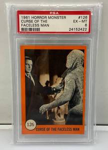 lot 113 image: PSA Graded (6) 1961 Horror Monster Series Trading Card Curse Of The Faceless Man
