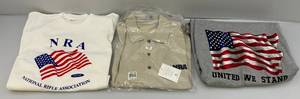 lot 149 image: Vintage Munsingwear NRA Polo Shirt , NRA T-Shirt & United We Stand Flag T-Shirt (XL) Never Worn