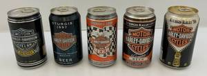 lot 186 image: 1985,1994,1997,1998,1999 Sturgus Harley Davidson Collector Beer Cans