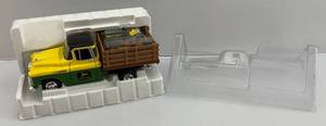 lot 227 image: SpecCast Limited Edition Die-Cast Metal Collector John Deere 1957 Chevy Stake Bed Pickup With John Deere Riding Lawnmower New Without Box