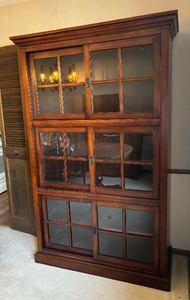 lot 3A image: Mission Style Triple Slide Door Cabinet