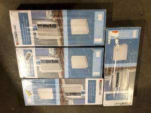 lot 33 image: Lot of ClosetMaid 32 in. H x 24 in. W x 12 in. D White Wood Look 2-Door Stackable Storage Organizer     Customer Returns See Pictures
