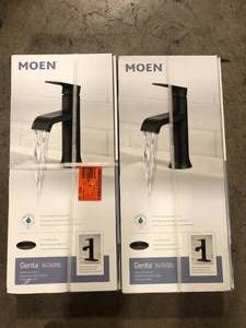 lot 34 image: Lot of 2 MOEN Genta Single Handle Single Hole Bathroom Faucet in Matte Black    Customer Returns See Pictures