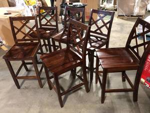 lot 49 image: Lot of Harmon 26.18 in. Brown Acacia Counter Chair by Noble House Customer Returns See Pictures