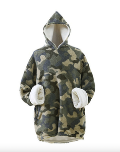 New Swift Home Unisex Oversized Sherpa and Micromink ThrowPullover Hoodie (Green Camo)