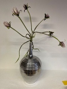 Metallic Silver Vase w Faux Flower Arrangement