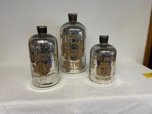 3 Decorative Glass Bottles, silver coated