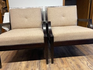 Set of 2 Larger Wood and Fabric Chairs