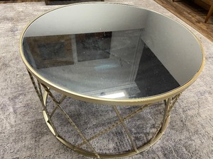 Round Smoked Glass and Metal Coffee Table