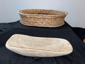 Faux Wood Bowl & Oval Wood Basket
