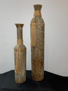 Set of Two Tall Distressed Bottle Vases
