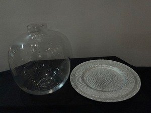 Lot  of 2  Glass Bottle Vase and a Metallic Shine Plate