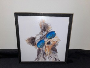 Framed Dog Art W Glasses