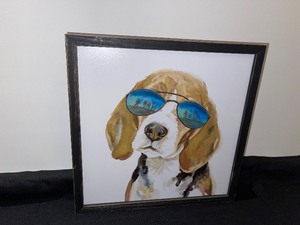 Framed Dog Art W Glasses