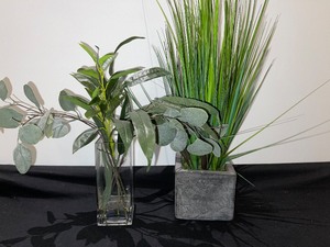 Two Vases With Faux Plantings