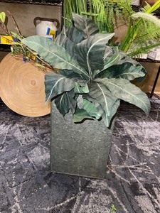Very Tall Metal Vase with a Variety of Faux Greenery