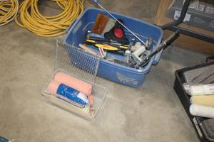 lot 798 image: Lot of (1 Tote) Painting Supplies and Tools - Roller Pads, Rollers, Brushes, Misc. Tools