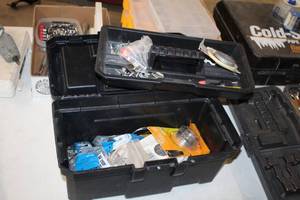 lot 808 image: Tool Box with Hardware, Screws, 18 GA Aluminum Wire, Misc. Hardware