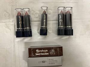 lot 11 image: 5 Tubes of Lipstick and 2 Sunscreen Lip Balm - Cocoa Bean, Wild Berry, and Pure Plum