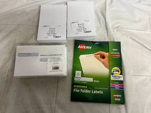 lot 109 image: 100 Open End Envelopes, 100 W-2 Tax Envelopes, and 25 File Folder Labels