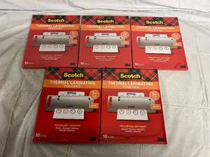 lot 129 image: 5 x 50ct Packs of Scotch Thermal Laminating Pouches