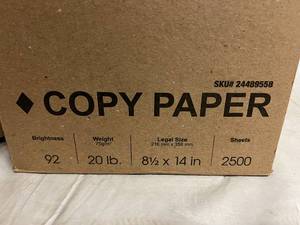 lot 184 image: 2500 Sheets of 8 12 x 14 Copy Paper