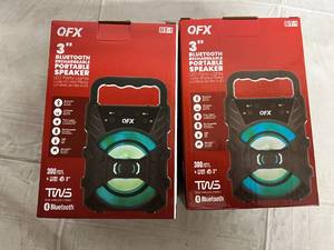 lot 240 image: 2 QFX 3 Bluetooth Rechargeable Portable Speakers