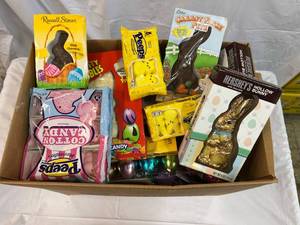 Large Box Filled With Easter Candy & Plastic Eggs