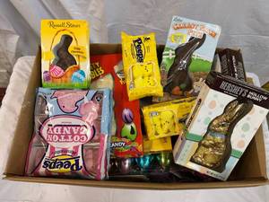 Large Box Filled With Easter Candy & Plastic Eggs