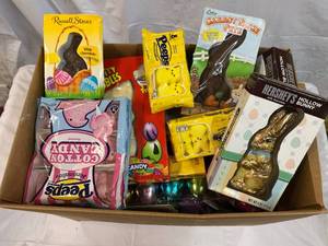 Large Box Filled With Easter Candy & Plastic Eggs