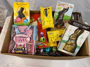 Large Box Filled With Easter Candy & Plastic Eggs