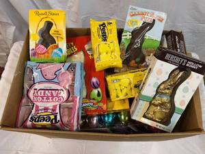 Large Box Filled With Easter Candy & Plastic Eggs