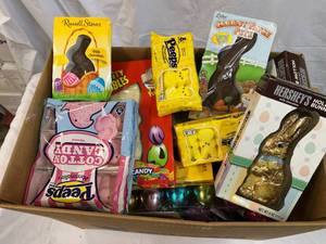 Large Box Filled With Easter Candy & Plastic Eggs