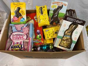 Large Box Filled With Easter Candy & Plastic Eggs