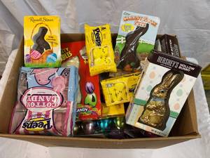 Large Box Filled With Easter Candy & Plastic Eggs