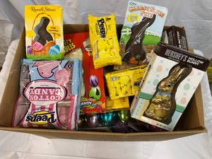 Large Box Filled With Easter Candy & Plastic Eggs