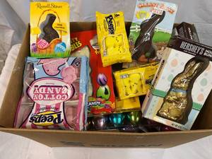 Large Box Filled With Easter Candy & Plastic Eggs