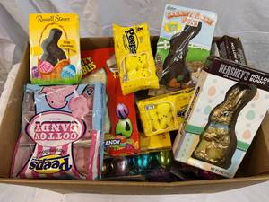 Large Box Filled With Easter Candy & Plastic Eggs