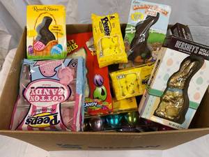 Large Box Filled With Easter Candy & Plastic Eggs