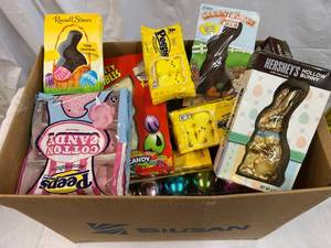 Large Box Filled With Easter Candy & Plastic Eggs
