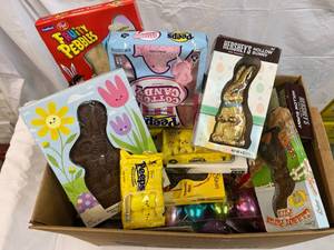 Large Box Filled With Easter Candy & Plastic Eggs