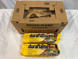 2x Duraflame logs & Enviro Flame Premium Firewood Box