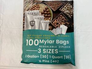 100 Mylar Bags(3 sizes), Oxygen Absorbers & Labels